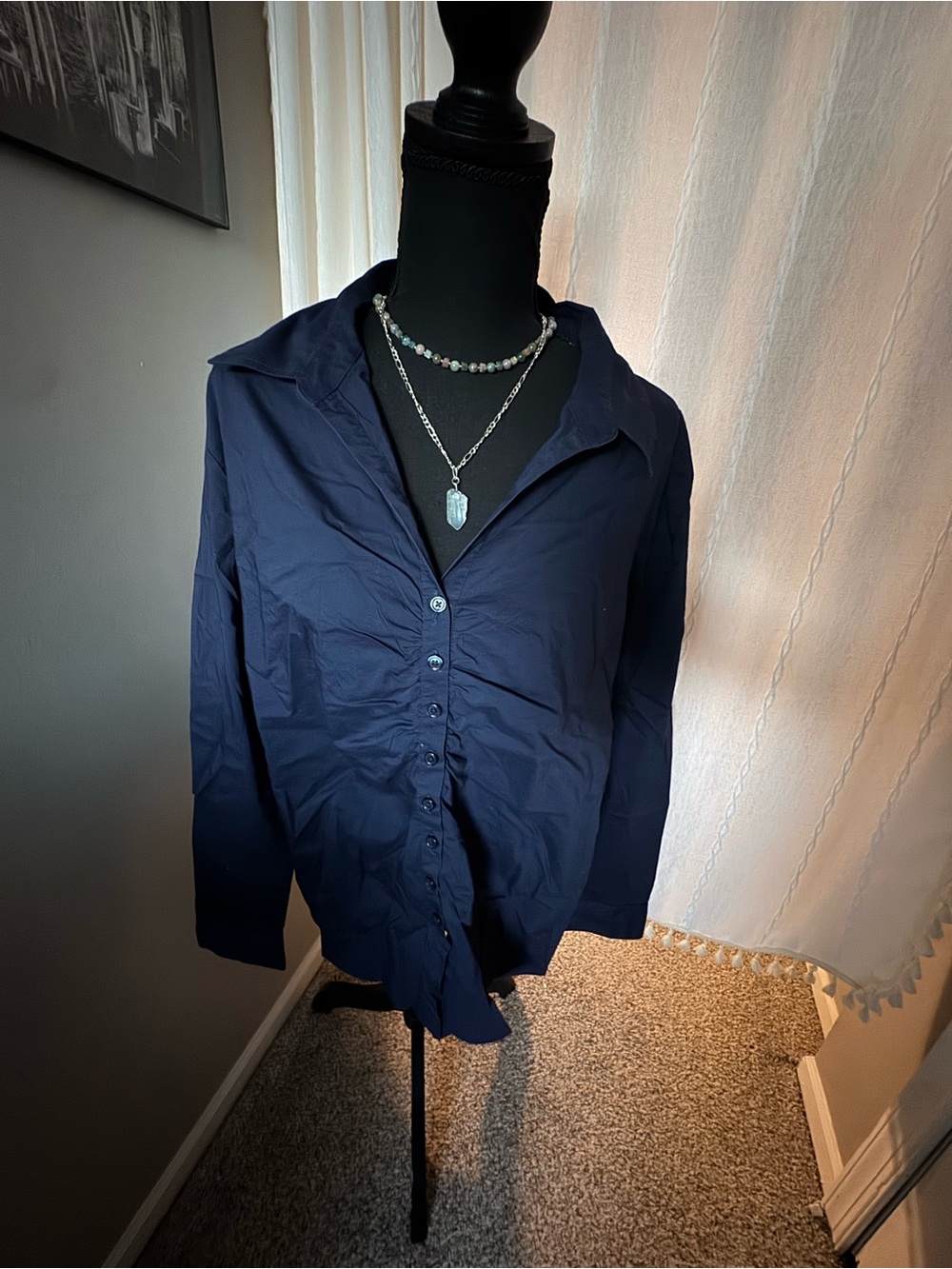 Van Heusen Navy Blue Button-Down Shirt